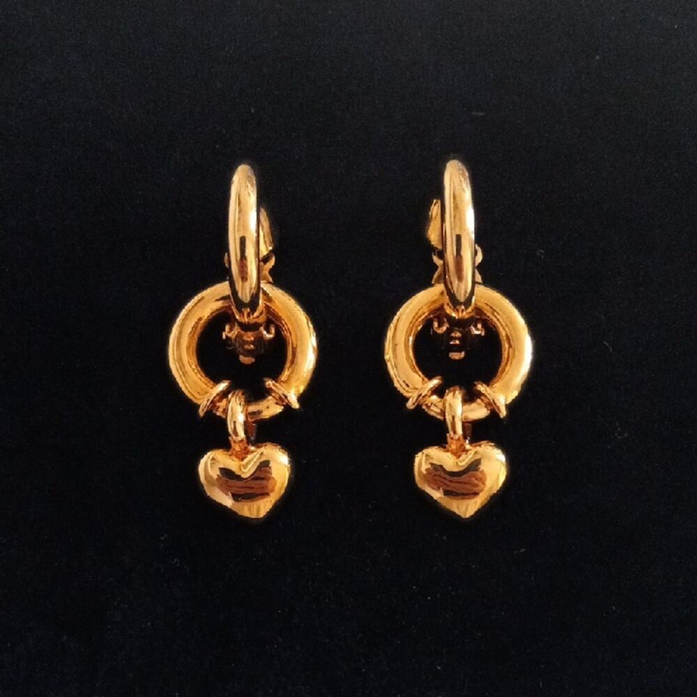 ST JOHN Vintage Gold-Tone Heart Dangle Earrings